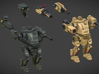 3D Render Military Mech Characters With Weapon Attachments And Mechanical Details 3d model