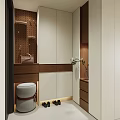 Modern Shoe Cabinet With Wooden And White Panels Mirror Shoe Stool And Hooks