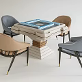 Modern Entertainment Table with Mahjong Tiles Four Gray Beige Chairs and Stylish Layered Base
