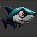 Cartoon Blue Shark Game Movie Character With Big Red Eyes And Playful Fierce Look
