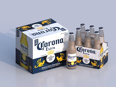 Corona Extra Beer Bottles In Packaging Box And Display Arrangement 3d model