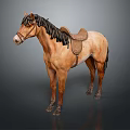 Realistic Brown Horse With Black Mane Tail And Leather Saddle 3d model