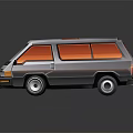 Classic White Van With Orange Roof And Windows In Cartoon Style Design