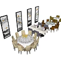 Elegant Dining Table Set With Chairs Wall Paintings And Table Decorations 3d model