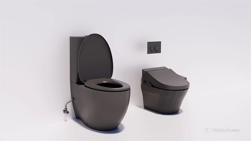 Black Modern Toilets With Open Lid And Wall Mounted Control Panel 3d model
