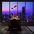 Elegant Dining Table Set With Red Chairs Floral Arrangement Pendant Lighting And Decorative Rug