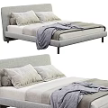 Modern Double Bed with Light Gray Frame Soft Pillows and Cozy Blanket 3d model