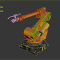 Yellow Industrial Robotic Arm With Black Cables And Gray Base For Automation