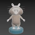 Cute Cartoon Hamster Character With Big Eyes Pink Ears And Whiskers Standing On Blue Base