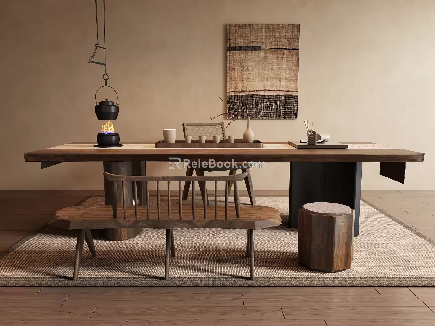 Tea Table and Chair Combination Solid Wood Tea Table and Chair Combination Tea Set Tea Table Tea Table Tea Room 3d model
