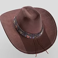 Brown Leather Cowboy Hat With Decorative Colorful Pattern Band And Metal Buckle