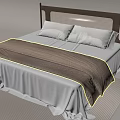 Double Bed With Wooden Headboard Rattan Detail White Sheets Brown Blanket On Striped Rug