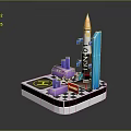 Toy Rocket Launch Pad Model With Black Rocket TNT Lettering Purple Cars And Square Base