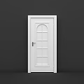 White Hinged Door With Arched Glass Window Grid Design And Silver Handle