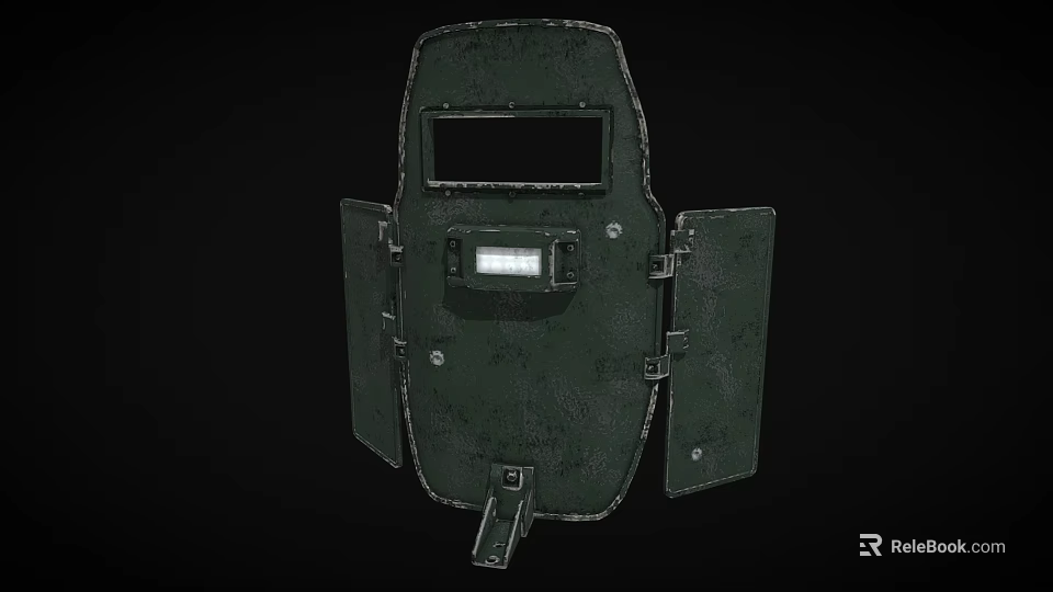 Green Tactical Military Shield With Viewing Window And Foldable Side Panels 3d model