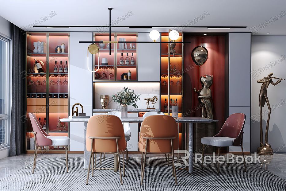 Modern Restaurant Wine Cabinet Living Room Dining Table Chandelier Ornaments model