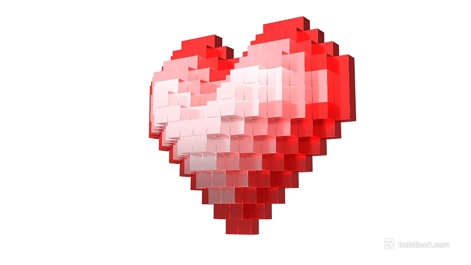 Vibrant 3D Pixel Art Heart Made of Red and Pink Cubes 3d model 
