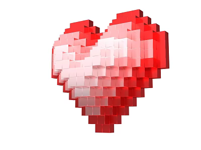 Vibrant 3D Pixel Art Heart Made of Red and Pink Cubes 3d model