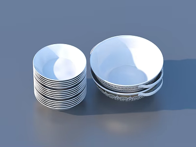 White Stacked Dinnerware Set With Small And Large Bowls For Kitchen Use 3d model