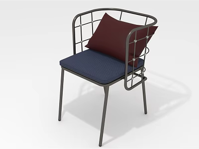 Modern Leisure Accent Chair With Metal Frame Blue Cushion And Maroon Pillow 3d model