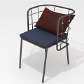 Modern Leisure Accent Chair With Metal Frame Blue Cushion And Maroon Pillow