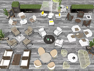 Modern Outdoor Sofa Sets With Wicker Designs Coffee Tables And Plants 3d model