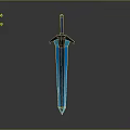 Glowing Blue Sword With Intricate Blade Texture And Dark Hilt Design