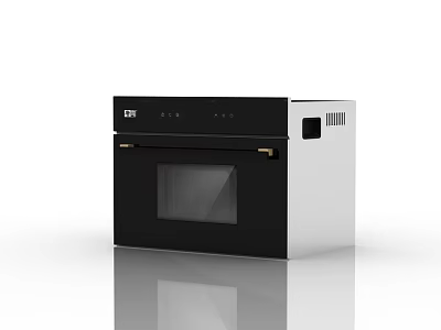 Modern Black Stainless Steel Built In Oven Kitchen Appliance With Glass Door Golden Handles 3d model