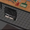 Workbench With Wooden Top Wall Cabinet Red Green Bottles Tools Storage Boxes And Metal Shelf