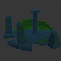 Cartoon Scene With Round Stone Platform Central Pillar And Surrounding Purple Blue Towers