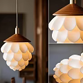 Elegant Modern Pendant Light With Wooden Top And White Petal Layers For Interior Design