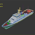 3D Rendered Warship With Red White Blue Color And Helicopter Deck