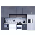 Modern Kitchen Design Featuring Gray Cabinets Marble Countertop And Appliances 3d model