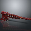 Ancient Red And Brown Crossbow With Long Body And Wooden Stand Base