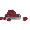 Purple Red Plums Piled In Silver Plate With Scattered Ones On Light Gray Background