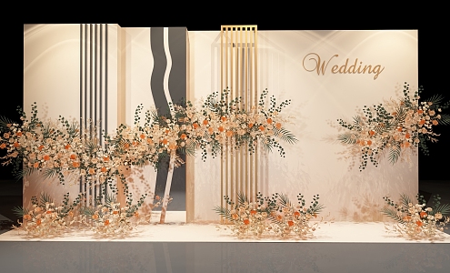 Champagne Color Wedding Fresh Wedding Welcome Wedding Display Area Simple Wedding Floriculture Wedding Flower Champagne Color Flower Wedding Show Korean Wedding 3d model