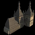 Historic Ancient Architecture With Twin Spire Towers Tiled Roof Stone Walls And Arched Windows