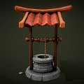 Traditional Old Fashioned Well With Wooden Roof Red Tiles And Stone Base