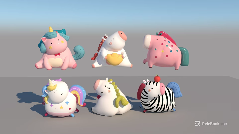 Cute Colorful Cartoon Animal Toys With Various Designs And Decorative Elements 3d model 
