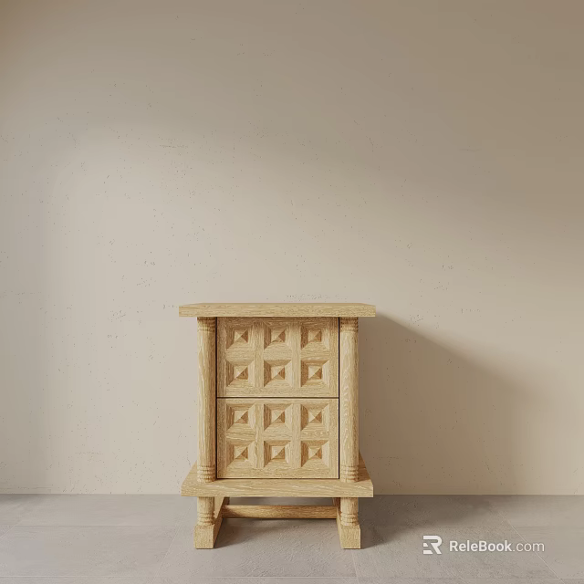 Light Colored Wooden Bedside Table With Geometric Pattern Drawers And Simple Design 3d model 