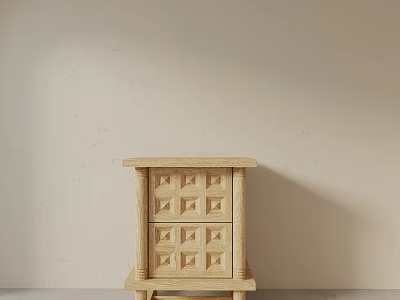 Light Colored Wooden Bedside Table With Geometric Pattern Drawers And Simple Design 3d model