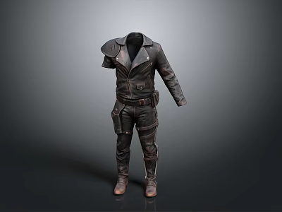 Stylish Black Leather Jacket And Pants Outfit With Belt And Boots 3d model