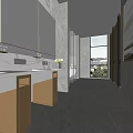 Modern Public Restroom Interior Design With Marble Washbasins Large Mirrors And Private Stalls