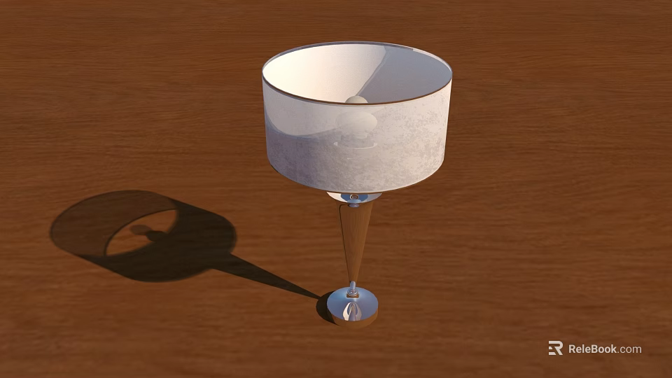 Modern Minimalist Table Lamp With White Lampshade And Silver Metal Stem On Wooden Table 3d model 