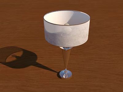 Modern Minimalist Table Lamp With White Lampshade And Silver Metal Stem On Wooden Table 3d model