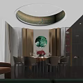 Elegant Private Box Interior With Round Ceiling Dining Table Chairs And Decorative Painting