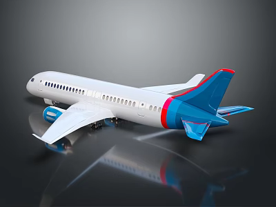 Sleek White Passenger Plane With Blue Red Tail Row Of Windows And Shiny Wings 3d model