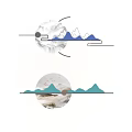 Minimalist Modern Wall Decor With Circular Rings Mountain Peaks And Bird Motifs