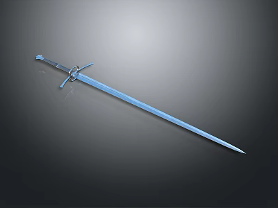 Medieval Style Metal Sword With Cross Guard And Silver Blue Blade 3d model