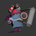 Vibrant Frog Game Movie Character Wearing Hat Holding Staff With Backpack